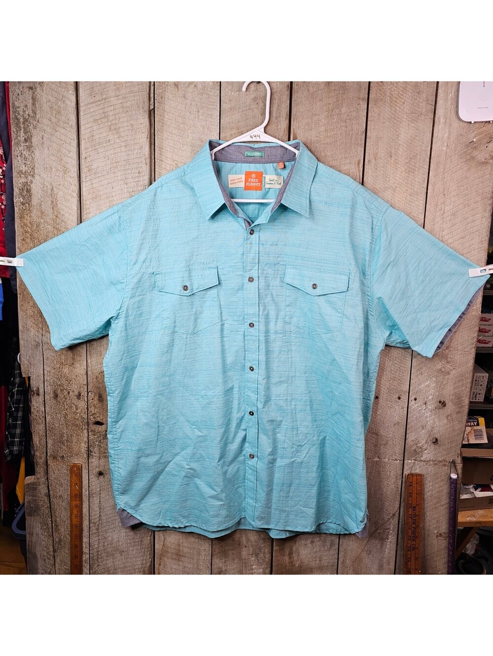 Free Planet Men's 3XL Casual Button Down Shirt Aqua Blue Short Sleeve Cotton